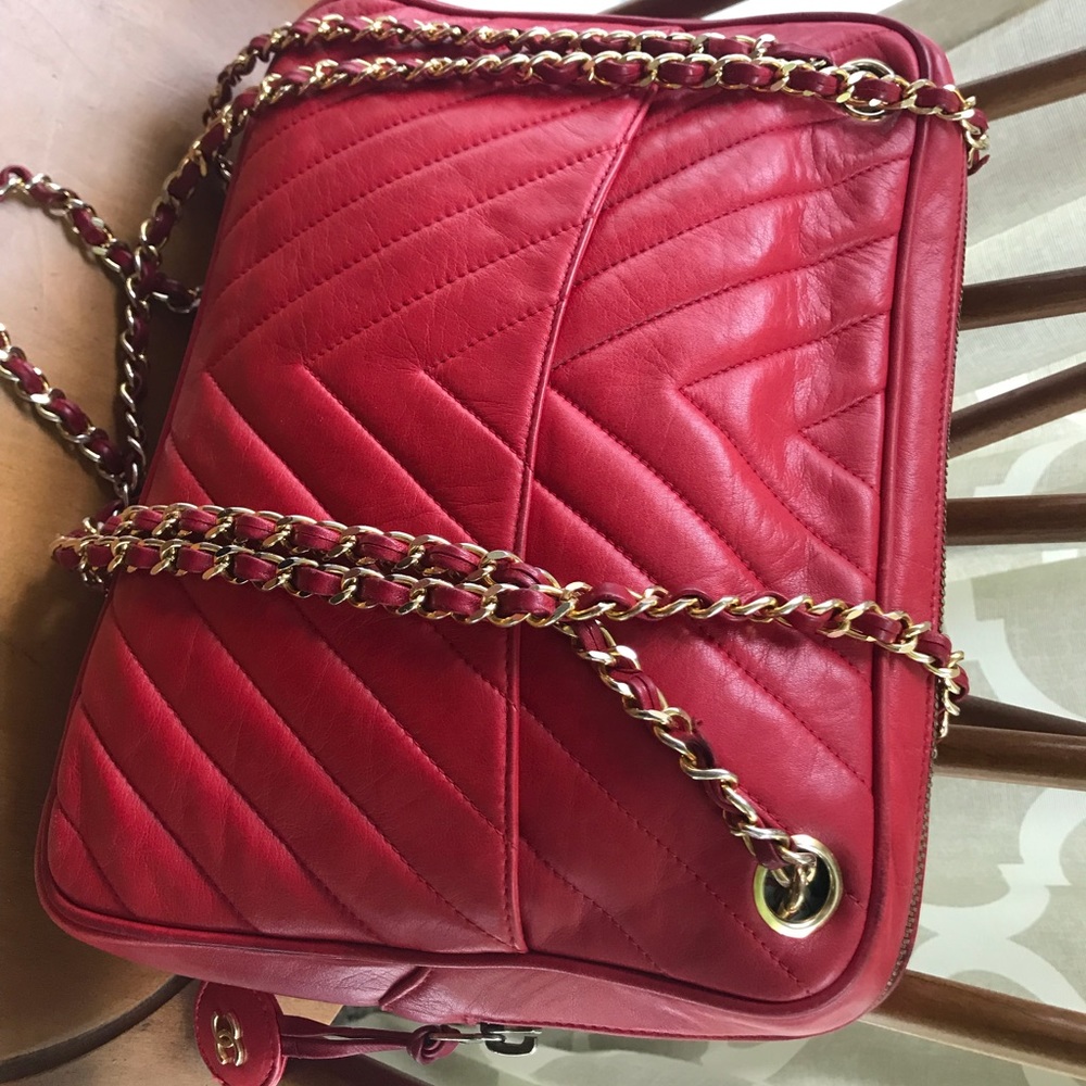 Vintage Chanel Red Quilted Lambskin Shoulder Bag